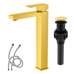 KENES Brushed Gold Tall Bathroom Faucet, Single Handle Bathroom Vessel Sink Faucet Vanity Bathroom Faucet with Water Supply Hose and Pop Up Sink Drain, LJ-9031A-4
