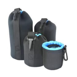 Foto&Tech 4 Pieces 5mm Extra Thick Neoprene Lens Bag Pouch with Adjustable Drawstring and Swivel Clip Compatible with DSLR SLR Camera Lenses (S, M, L, XL)