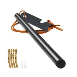 BCHARYA Fire Starter Survival Tool, Ferro Rod Kit with Leather Neck Lanyard and Multi-Tool Striker, Flint and Steel Survival Igniter with Tinder Rope and Tab for Camping, Hiking and Emergency