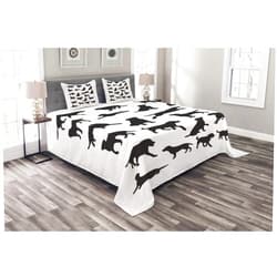 Ambesonne Labrador Bedspread Set, Black Silhouettes of Pets in Various Positions Friendly Playful Dog Breed, 3 Piece Decorative Bedding Coverlet and 2 Pillow Shams, Queen Size, Charcoal Grey White