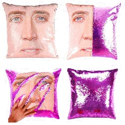 LydeLog Nicolas Cage Pillow Covers Sequin Pillow Cases Funny Gag Gifts Reversible Sequin Pillow Cover Decorative Throw Cushion Case 16 x 16 Inches (Purple)