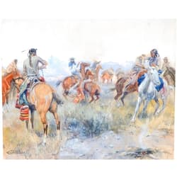 ArtDirect As Cochrane and Pard Leaped Into Their Saddles 1910 10x8 UnFramed Art Print Poster Ready for Framing by Russell, Charles Marion