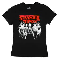 Seven Times Six Stranger Things Men's Group Picture Black and White Distressed Vintage Graphic Print T-Shirt(Medium)