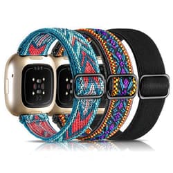 Maledan Bands Compatible with Fitbit Versa 3/ Sense/Versa 4/ Sense 2 Watch Band Men and Women, Adjustable Stretchy Fabric Sport Wristband for Fitbit Versa 3 Watch and Fitbit Sense Smartwatch Bands