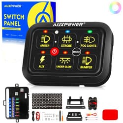 Auxpower 6 Gang Switch Panel with 3 Modes Toggle Momentary Pulsed Led Switch Panel RGB Dimmable Switch Panel Auxiliary Circuit Control Relay System Automotive Switch Panel for Truck Boat Car