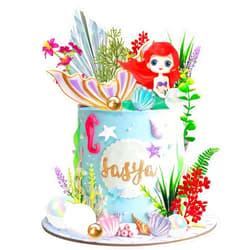 DRWATE Mermaid Cake Toppers Under the Sea Mermaid Tail Cake Decorations Artificial Water Plants with Pearl Ball for Girl Kid Birthday Party Mermaid Theme Party Baby Shower Supplies (Style 1)