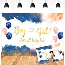 OERJU Navy Blue Blush Pink Gender Reveal Backdrop Boy or Girl What Will Baby Be Photography Backdrop Baby Shower He or She Pregnancy Reveal Surprise Party Decoration Banner Photo Background 7x5ft