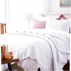 SunStyle Home Quilt Set White King Square Lightweight Bedspread Soft Reversible Coverlet for All Season 3pcs Square Quilted Quilted Bedding Sets (1 Quilt 2 Pillow Shams)(106