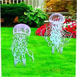 JIAYINGJIA Jellyfish Metal Decorative Garden Stakes, Outdoor Decor Gifts for Women Men, Garden Decorations, Patio, Yard Art, Metal Lawn Ornaments, Colorful Jellyfish Silhouette Statues, Cute Accessories,Set of 2