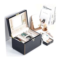 OTQEFTN Display Jewelry Box Wooden Jewelry Box for Women, Lockable Jewelry Storage Case with Mirror, Storing for Watch Necklace Ring Earring Bracelet Jewelry Storage Case (Color