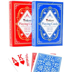 Teskyer Large Print Playing Cards, Poker Size Large Index Deck of Cards, Linen Finish Surface, 2 Pack(Blue and Red), Pattern B