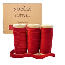 NORCIA Velvet Ribbon 3/8 inches 15Yd with Wooden Spool 3 Rollsx5Yd Eco-Friendly Christmas Ribbon for Gift Wrapping, Handmade Craft Ornaments Bow Making, Christmas Decoration (Burgundy)