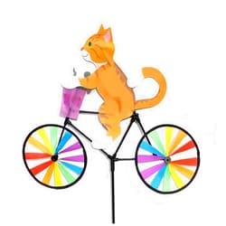 GreatProductz Backyard Wind Spinner Yellow Tabby Cat on a Bicycle Spinner Carrying a Llittle Mouse Pinwheel Windmill Colorful Garden Decoration