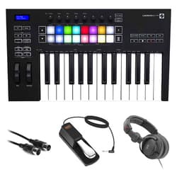 Novation Launchkey 25 MK3 USB MIDI Keyboard Controller (25-Key) Bundle with Monitor Headphones, Sustain Pedal & MIDI Cable