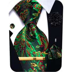 YourTies Silk Paisley Floral Tie and Pocket Square Cufflinks with Lapel Pin Sets for Men 5PC Wedding Party