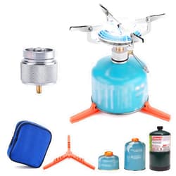WADEO Portable Camping Stove Burner, Backpacking Stove with 1LB Propane Tank Adapter, Fuel Can Canister Stand and Carry Case, Portable Collapsible Propane Camping Burner for Outdoor Cooking