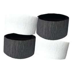 DENNECREPE BLACK and WHITE Crepe Paper Streamers (2 Rolls Each Color) MADE IN USA!