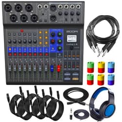 Teds Electronics Zoom LiveTrak L-8 Portable Podcast Digital Mixer Multitrack Recorder with Samson SR350 Over-Ear Stereo Headphones and XLR Cables Accessory Bundle