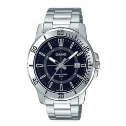Casio MTP-VD01D-1CV Men's Enticer Stainless Steel 24 Hour Black Index Dial Casual Analog Sporty Watch