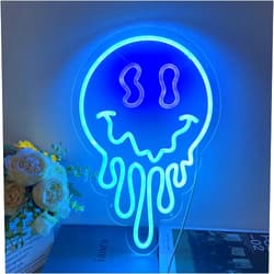 Warmthwish Melting Smile Face Neon Sign Happy Face Led Art Neon Light Blue Vibes for Wall Decor Personalized Aesthetic Gifts Bar Party Decor Lamp (Ice Blue)