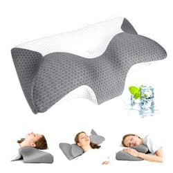 HOMCA Cervical Pillow, Ergonomic Memory Foam Pillow for Neck and Shoulder Pain Relief with Cooling Ice Silk Pillowcase, Orthopedic Neck Bed Pillow for Side, Back and Stomach Sleepers