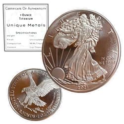 Unique Metals 2021 1 Ounce OZ .999 Fine Solid Titanium USA American Liberty Eagle Coin | Titanium Round Precious Metal Ingot Bullion Ti Element Chemistry Proof Mint Coin by Unique Metals