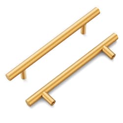 Hickory Hardware Heritage 10 Pack Cabinet Bar Pulls, Handles for Kitchen Cabinet Doors, Dresser Drawers, Stainless Steel, Bathroom Vanity, 5-1/16 Inch (128mm) Center to Center, Brushed Brass, 10 Pack