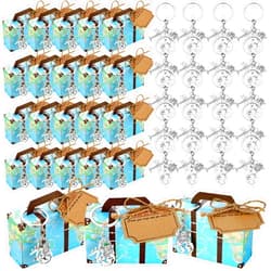 Singhoow 36 Set World Map Mini Suitcase Favor Boxes Party Favor Candy Box with Earth Airplane Keychains and Travel Ticket for DIY Surprise Wedding Bridal Shower Decorations and Family Trips Away
