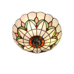Skyweel 16 Inch Vintage Chandeliers Light Tiffany Style Ceiling Light Stained Glass Flush Mount Ceiling Lighting Fixture Lamp (16 Inch)