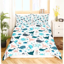 Erosebridal Kids Whale Comforter Cover Full Size Kawaii Cute Dolphin Marine Life Duvet Cover for Girls Boys Cartoon Octopus Sea Animal Bedding Set Underwater World Duvet Cover Colorful