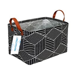 LANGYASHAN Rectangular Storage Bin Collapse Canvas Fabric Cartoon Storage Basket with Handles for Organizing Home Kitchen Boys and Girls Toys Office Closet Shelf Baskets (Black Diamond)