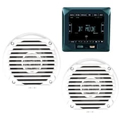 Generic Bundle of (1) JWM22 2-Speaker Zones AM/FM|BT|HDMI|AUX Cube Wall Mount Stereo, and (2) MS5006WR White 5.25