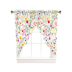 Bilagawa Swag Valance Curtains, Farmhouse Floral Spring Colorful Flower 2 Panel Rod Pocket Kitchen Window Toppers, Short Decor Swag for Living Room Bedroom,36