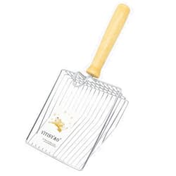 Vitisyao Large Cat Litter Scoop with Hook, Fast Sifting Kitten Poop Lifter, Wide Slots Cat Scooper with Wood Handle
