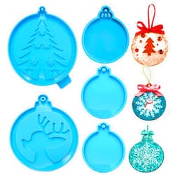 QHZHANG 5pc Christmas Resin Molds Silicone,Epoxy Resin Mold Christmas Ornament Round Shape Pendant Molds,for DIY Christmas Ornament Keychain Jewelry Pendant (C)