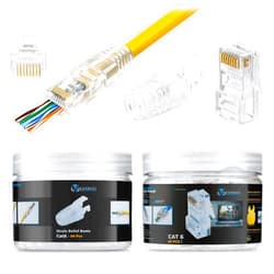 Everest Media Solutions RJ45 Cat6 Pass Through Connectors and Strain Relief Boots - Pack of 50/50 - EZ to Crimp Modular Plug for Solid or Stranded UTP Network Cable - Male Ethernet Connector End