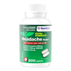 GenCare - Headache Relief Acetaminophen with Aspirin (NSAID) & Caffeine (200 Caplets) Value Pack | Head Pain, Muscle Aches, Back Pain & Body | Generic Excedrin Extra Strength