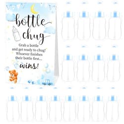 TrelaCo Bottle Chug Baby Shower Game Sign 20 Pcs Baby Bottles Shower Favor Plastic Greenery Flowers Bear Elephant Butterfly Gift Set for Gender Reveal Party(Cute Bear,Blue)