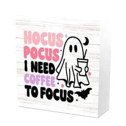 Gejoyse Cute Halloween Decor, Halloween Decorations Indoor, Hocus Pocus I Need Coffee to Focus Sign, Coffee Sign Decor, Halloween Decor Decorations for Home Coffee Bar Shop Station 5 x 5 inch