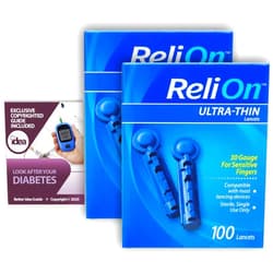Idea Shop USA ReliOn Ultra-Thin Lancets, 30-Gauge, for Sensitive Fingers, 100 Ct (2 Pack) Bundle with Exclusive 