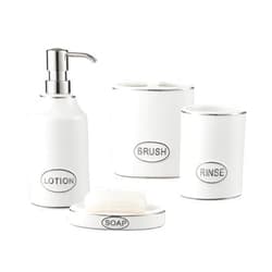 Motifeur Bathroom Accessories Set, 4-Piece Ceramic Bath Accessory Complete Set with Lotion Dispenser/Soap Pump, Tumbler, Soap Dish and Toothbrush Holder (White)
