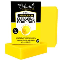 Erbaid 10% Sulfur Soap Cleansing Bar for Face & Body – All Natural Facial Cleanser for Acne, Oily Skin – Healing Skincare Blend of Lemongrass, Tea Tree Essential Oil, Vitamin E, Coconut Milk – Made in USA