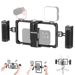 NEEWER Upgraded Phone Rig Vlogging Kit, Video Stabilizer with Dual Handle, Wireless Mic Clip Slot for Tiktok/YouTube, Compatible with SmallRig iPhone 15 14 Pro Max 13 Pro Max Galaxy S23, PA009