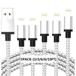 GeydrQ Lightning Cable, Upgraded Apple MFi Certified iPhone Fast Charger, 5Pack-3/3/6/6/10FT Braided Extra Long High Speed Charging & Data Sync Cord for iPhone 13 12 11 Pro Max XS XR X 8 7 6S 6 Plus SE