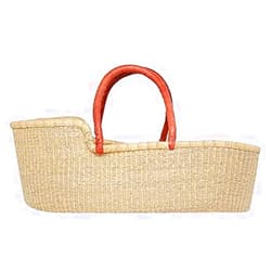 The African Home Goods Large Organic Baby Moses Bassinet Handmade Toddler Bed with Brown Handles - Dye Free