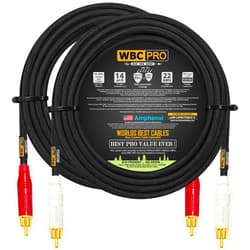 WORLDS BEST CABLES 20 Foot RCA Cable Pair - WBC-PRO-LOCAP Low-Capacitance (14pF/ft) 22 AWG Ultra-Silent Audiophile & Professional-Grade Audio Interconnect Cable with Amphenol ACPR Gold RCA Plugs & Black Tweed Jacket