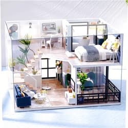 Lannso DIY Dollhouse Miniature Wooden Furniture Kit, Doll House Kit with Dust Proof Cover Music Box, Mini Handmade Wooden Dollhouse Toys for Adult Gift(L32)
