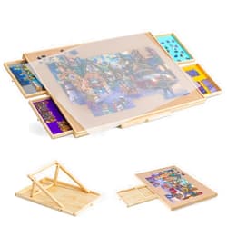 Tektalk Jigsaw Puzzle Table with Integrated Adjustable Stand/Bracket and Removable Cover, 3-Tilting-Angle Wooden Plateau Portable Puzzle Board with 4 Sorting Drawers, for Up to 1500 Pieces