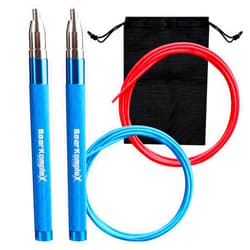 Bear KompleX Speed Jump Rope - Get Fit Fast with Double Unders - Boxing & Conditioning - Fast & Easy Set Up - 2 Lightweight Cables + 2 Handles in Black or Blue - Free Carrying Case