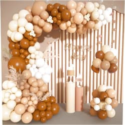 Ouddy Life 142Pcs Brown Balloons Garland Arch Kit Nude Coffee Brown Boho Blush Tan Neutral Balloons for Teddy Bear Baby Shower Neutral Woodland Wedding Jungle Safari Wild One Birthday Party Decorations